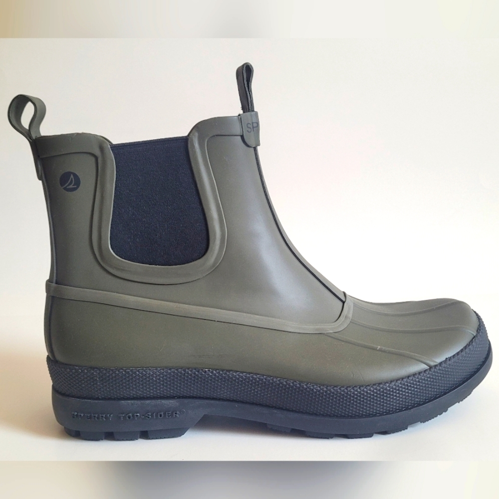 NWOB Men's 9 Sperry Cold Bay Rubber Chelsea Boot Olive / Black STS25810